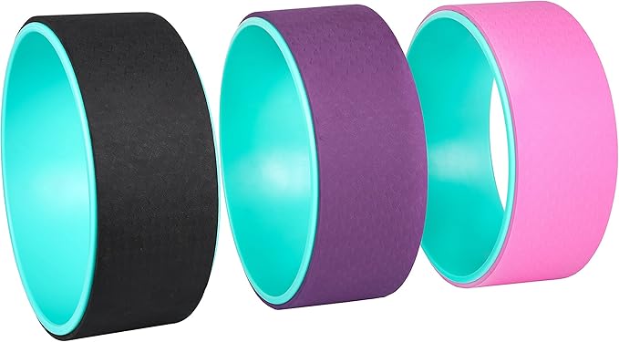 Exerz Yoga Wheel Pilates Roller Muscle Tension Release - Dia 33cm x W 14 cm - Stretching, Balancing, Increasing Flexibility and Improving Backbends - Relieve Pain and Stress (Black)
