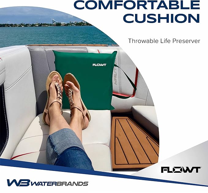 Flowt Boat Seat Cushion and Throw Cushion for Boat Safety – USCG Approved Type IV, Life Cushion for Boat, Durable, Comfortable Boat Seat Cushions for Kayaks, Paddle Board, Canoe and Boating - Green