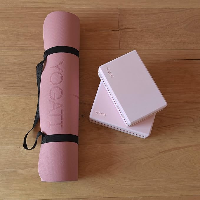 YOGATI® Non Slip Yoga Mat with Alignment Lines. Home Workout Mat for Women, Men and Kids. Thick Yoga Mats with Strap for Pilates and Fitness.