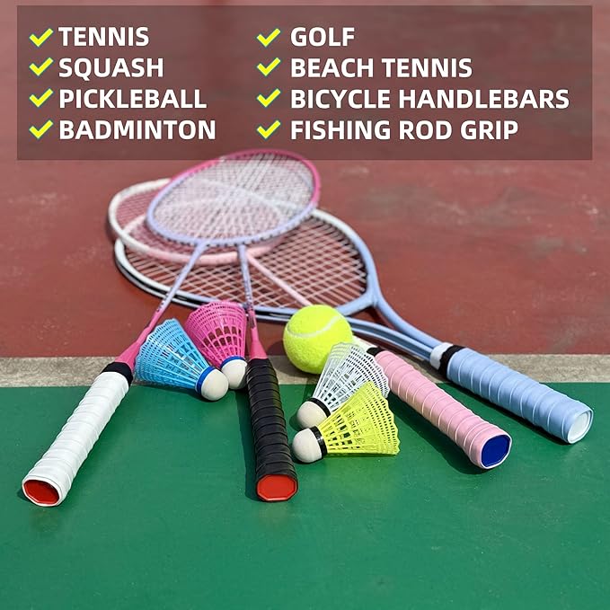 12 Pack Tennis Racket Grip Tape - Tennis Overgrip Grip Tape for Tennis Racquet - Multiple Colors Pickleball Overgrip Tape - Highly Comfortable Badminton Grip Tape