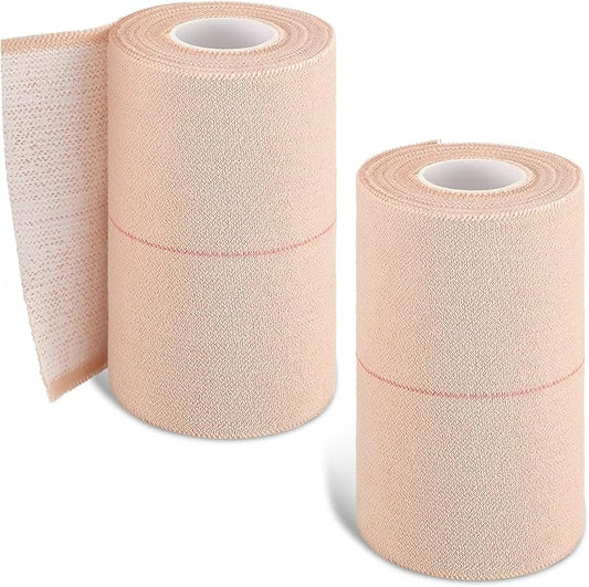2 Rolls Adhesive Elastic Tape Bandage Tape Wrap Flexible Stretch Bandages for Sports Ankle, Knee and Wrist Sprains(Beige,4 Inch Wide)
