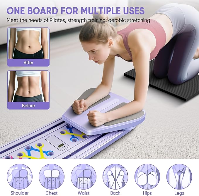 Pilates Board, Pilates Portable Reformer Machine 2025 for Home Workout, 7 in 1 Multifunctional Abdominal Board, Foldable Abs Trainer Machine, Pilates Core Workout Equipment for Women