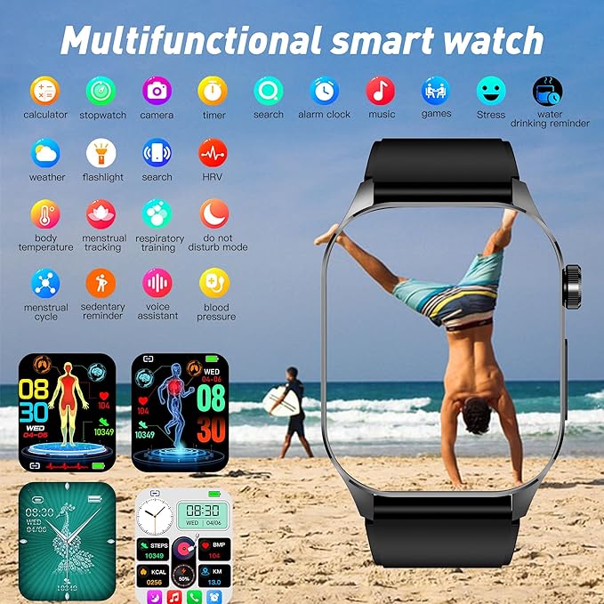 Smart Watch for Men Women, 2.04" AMOLED Color Screen, 24/7 Heart Rate, Blood Oxygen, Pressure, Sleep and Stress Health Monitor, Body Composition Insights, 150 Sports Modes (Brown)