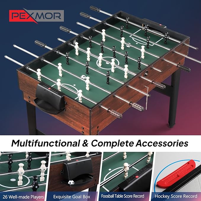 PEXMOR 6-in-1 Multi Game Table for Adults, Combo Table for Game Room, 48" Game Table Set for Family w/Hockey, Foosball, Pool, Table Tennis, Shuffleboard, Bowling