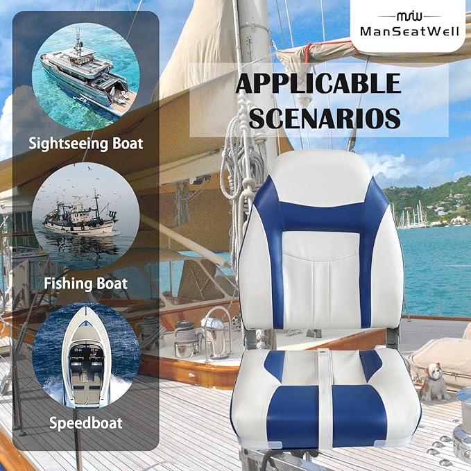 2-Pack High Back Boat Seat with Thickened Sponge Padding and Hinge, Fold-Down Boat Captain Chairs, Easy to Store, Ideal for Fishing, Sightseeing