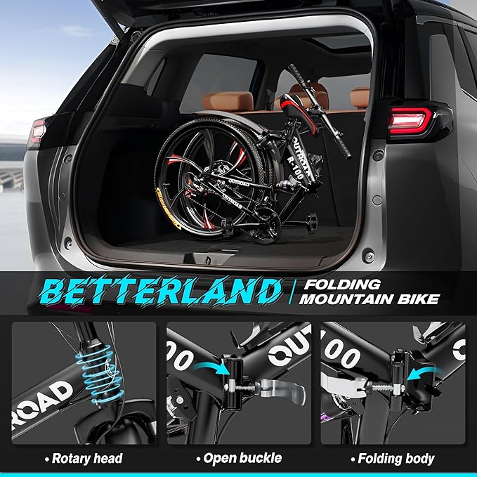 Betterland 26 Inch Folding Mountain Bike, 21 Speeds Full Suspension Foldable Bikes, Dual Disc Brake, High Carbon Steel Frame and Non-Slip Quick Release tire Bicycle for Adult