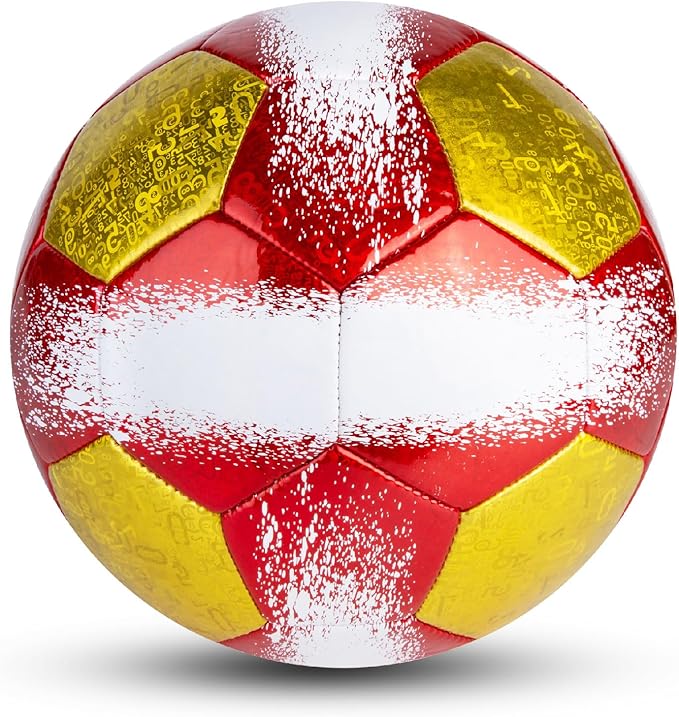 Size 4 Soccer Balls, Laser Leather Soccer Ball for Sport Training & Match Play - Vibrant Soccer Balls Gift Set with Pump for Kids and Youth