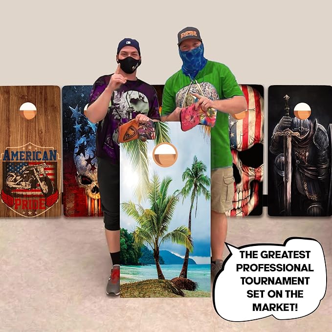 CornholeGamesUSA Pro Cornhole Boards Set | Made in USA | 3/4 Baltic Birch | No Bounce | Triple Thick Legs | Two Brace & Handles, Tournament 2x4 Regulation Set with Score Tower & Cornhole Bags