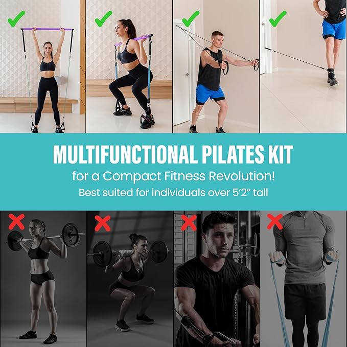 Upgraded Pilates Bar Kit – 39” Adjustable Exercise Equipment for Men, Women with 6X 20, 30, 40 lbs Resistance Bands with Adjustment Buckle – Pilates Equipment for Home Workouts for All Fitness Levels