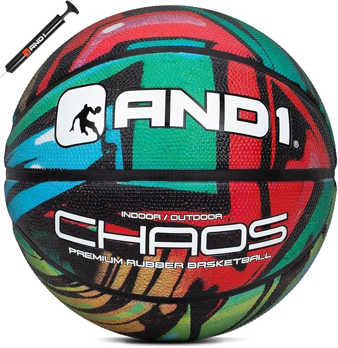 AND1 Chaos Basketball: Official Regulation Size 7 (29.5 inches) Rubber - Deep Channel Construction Streetball, Made for Indoor Outdoor Basketball Games