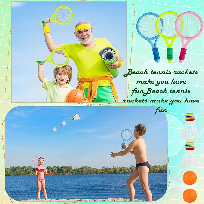 12 Pcs Plastic Kids Tennis Racket Set with 6 Pcs Tennis Balls and 6 Shuttlecocks Training Balls Badminton Paddle Racket Toy for Children Toddler Outdoor Indoor Beach Sports Gifts