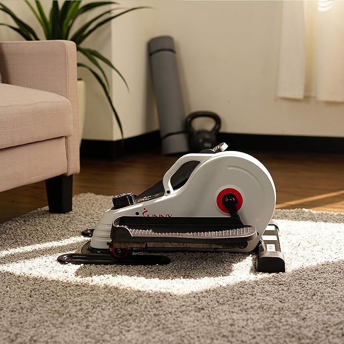 Sunny Health & Fitness Sitting Under Desk Elliptical Exerciser, Portable Pedal Training Machine for Senior Exercise, Peddler for Home Workout, Optional Free SunnyFit App, Magnetic, Motorized & In Pink