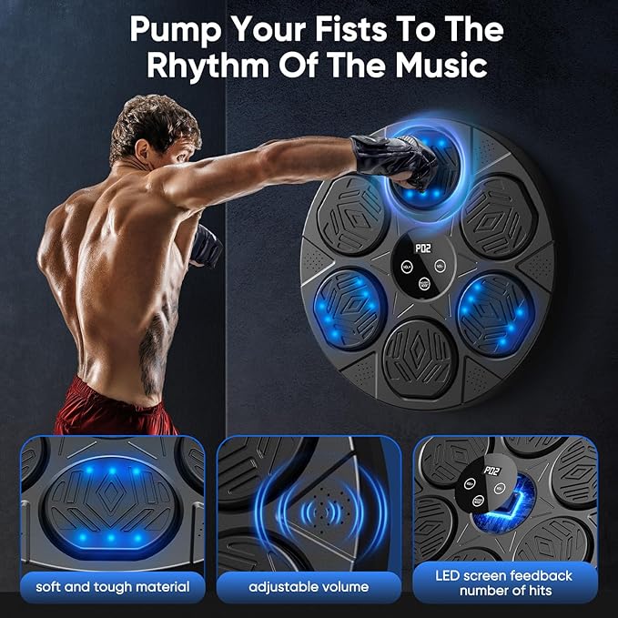Music Boxing Machine for Adults,Wall Mounted Smart Bluetooth Musical Boxing Machine, Boxing Target Workout Equipment with Boxing Gloves,for Home, Gym, Office
