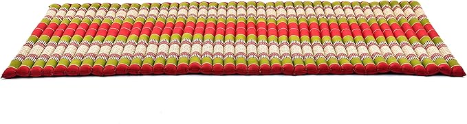 Leewadee - Kapok Roll Mat – Handcrafted Folding Sleep & Relaxation Mattress from Thailand, Ideal as Guest Bed, Camping Mat, Yoga Mat or Traditional Futon, 75 x 39 inches, Green Red