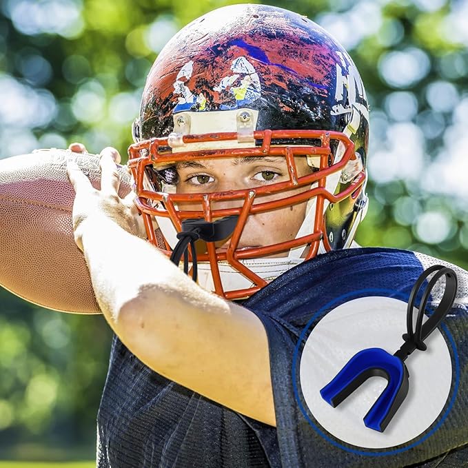 Dunzy 10 Pcs Strapped Mouth Guard Sports Mouthguard with Strap No Boiling Mouthguard Adult Youth Football Mouthpiece Mouth Protector for Boxing Basketball Lacrosse