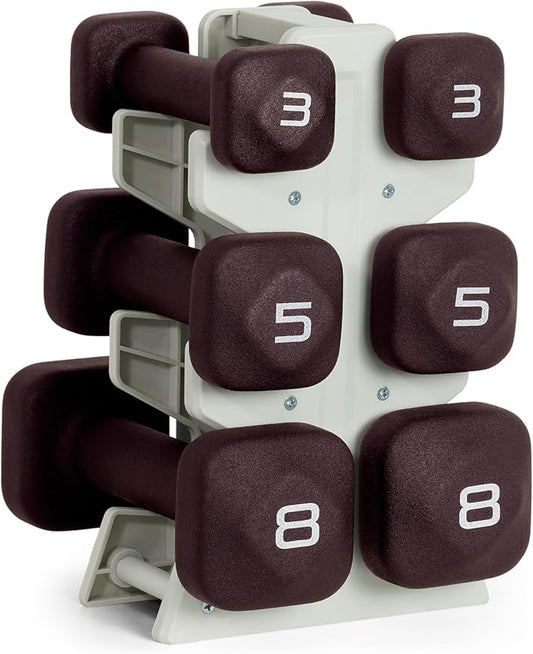 Tone Fitness Neoprene Dumbbell Set with Storage Rack – Non-Slip, Anti-Roll Hand Weights for Home Gym Workouts | 20 lb, 32 lb, & 50 lb Options