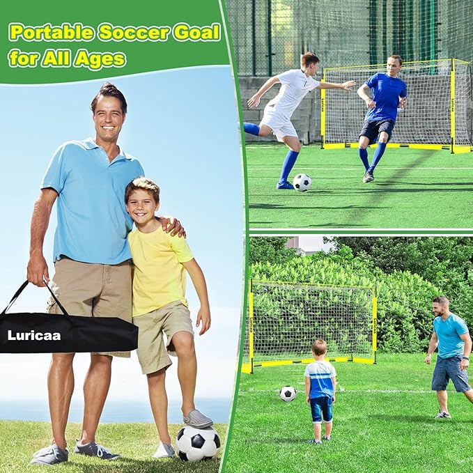 Collapsible Soccer Goal, 12×6 ft /6×4 ft Portable Soccer Goal Net for Backyard, Quick Setup Soccer Goals with 1 Carry Bag, 1 Agility Ladder, 4 Ground Nails,12 Training Cones