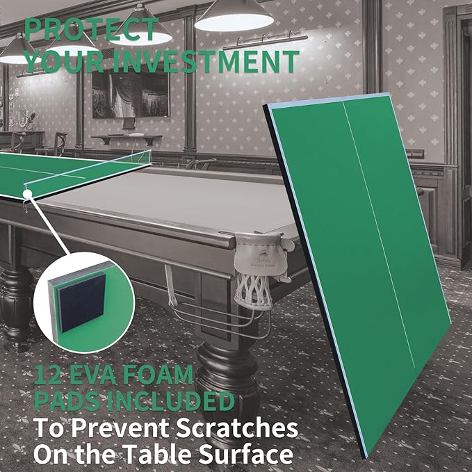 7/8/9ft Mid-Size Ping Pong Conversion Top with Net Set for Billiard and Pool Tables - Regulation Top Converts Billiards into Ping Pong Table Blue/Green/Black