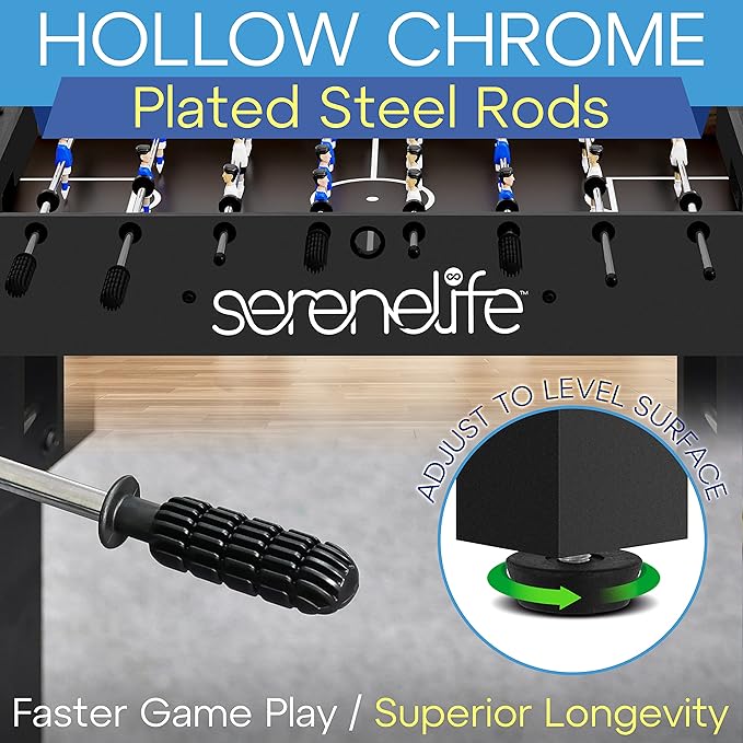 SereneLife 48in Foosball Table, Competition Sized Set with 2 Balls and 2 Cup Holders for Indoor Family Arcade Game Room