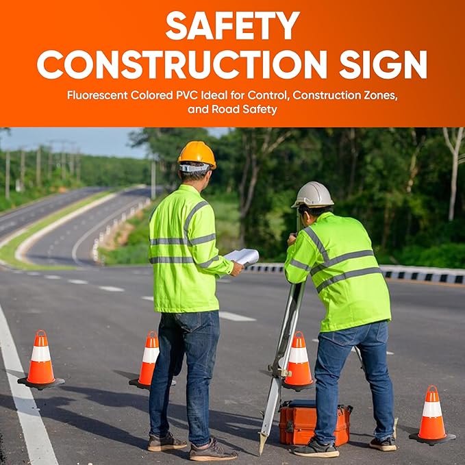 Pyle 12" PVC Traffic Cones, 12-PackSafety Cones for Parking, Construction & Roadwork, High-Visibility Orange, Durable, Stackable Design, Heavy-Duty Base for Stability in All Weather
