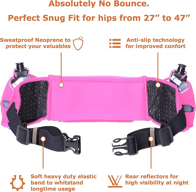 No.1 Hydration Belt by Runtasty - Premium Running Fuel Belt w/2 BPA-Free 10 oz Water Bottles, Tilt-Up Pocket w/Touchscreen-Ready Cover - Fits All iPhones, Runners Ebook & No-Bounce Design