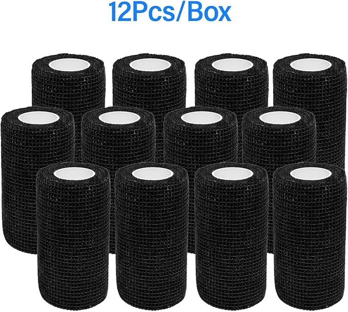 OZER 12 Pack 4 Inch x 5 Yards Self Adhesive Bandage Breathable Cohesive Bandage Wrap Rolls Elastic Self-Adherent Tape for Stretch Athletic,Sports,Wrist, Ankle