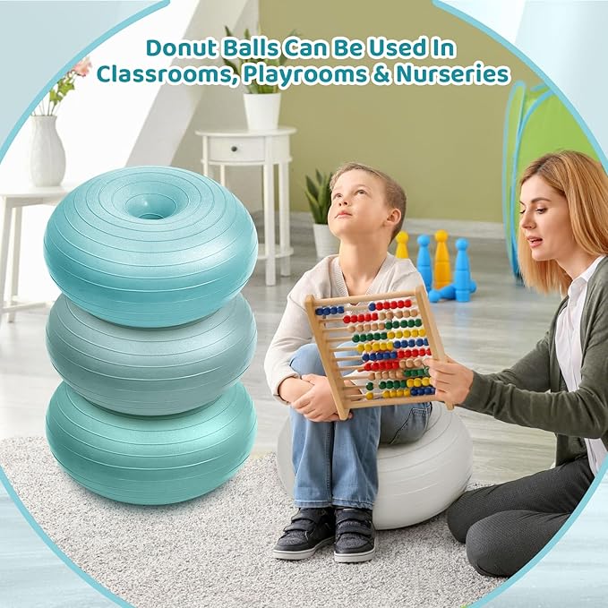 Lewtemi 8 Pcs Flexible Seating for Classroom Elementary 20'' Yoga Ball Chair Large Inflatable Donut Exercise Ball Chair Wobble Seat with Inflator for Kids Student Balance