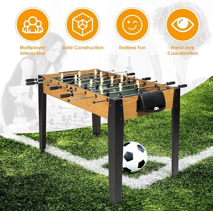 Giantex 48'' Foosball Table, Wooden Soccer Table Game w/Footballs, Suit for 4 Players, Competition Size Table Football for Kids, Adults, Football Table for Game Room, Arcades