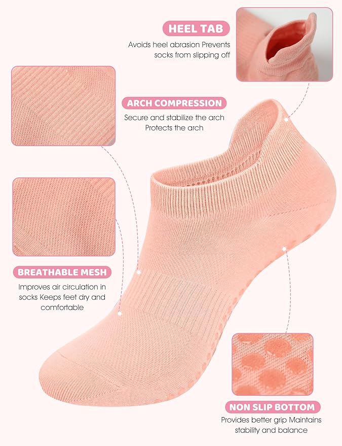 AURUZA Grip Socks for Women Men Pilates Grip Socks Non Slip Yoga Sock with Grips for Barre Barefoot Hospital Grippy Sock