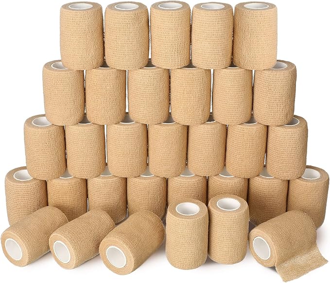 Treela 48 Pack Self Adhesive Wrap Bandage Bulk, 3 Inch x 5 Yard Self Adherent Cohesive Bandage Elastic Athletic Tape Breathable Wound Tape for Stretch Athletic Sports Wrist Ankle(Nude)