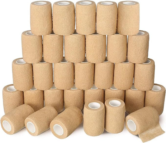 Treela 48 Pack Self Adhesive Wrap Bandage Bulk, 3 Inch x 5 Yard Self Adherent Cohesive Bandage Elastic Athletic Tape Breathable Wound Tape for Stretch Athletic Sports Wrist Ankle(Nude)