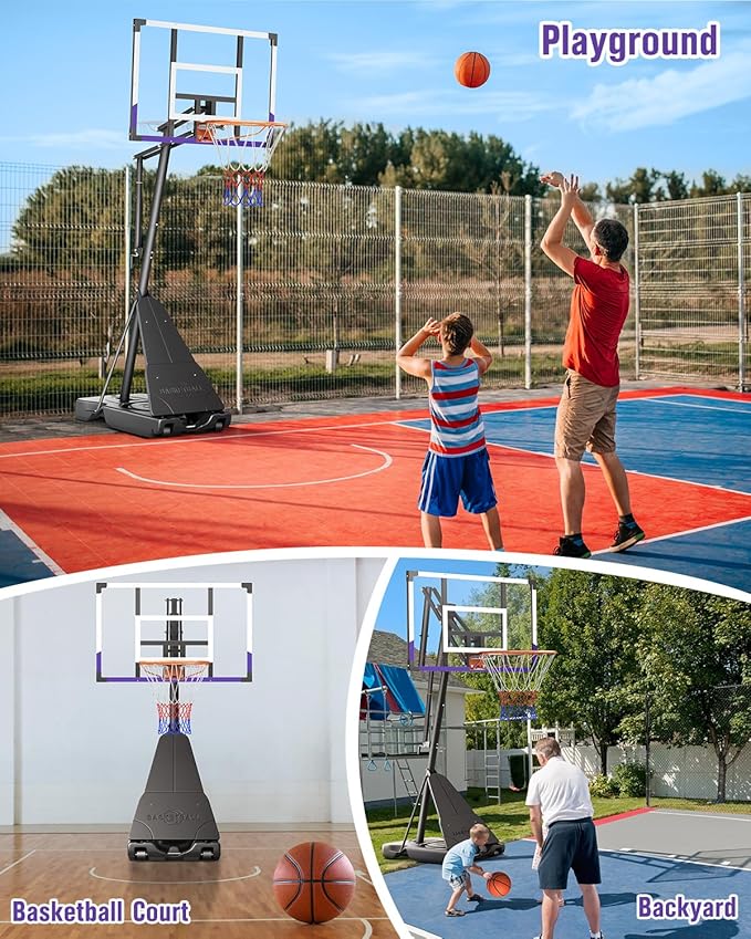 TONBUX Basketball Hoop Outdoor 44/48 Inch Shatterproof PC Backboard, 5.25-10FT Stepless Adjustable Height, Portable Basketball Hoop for Kids/Teens/Adults in Backyard, Driveway and Indoor
