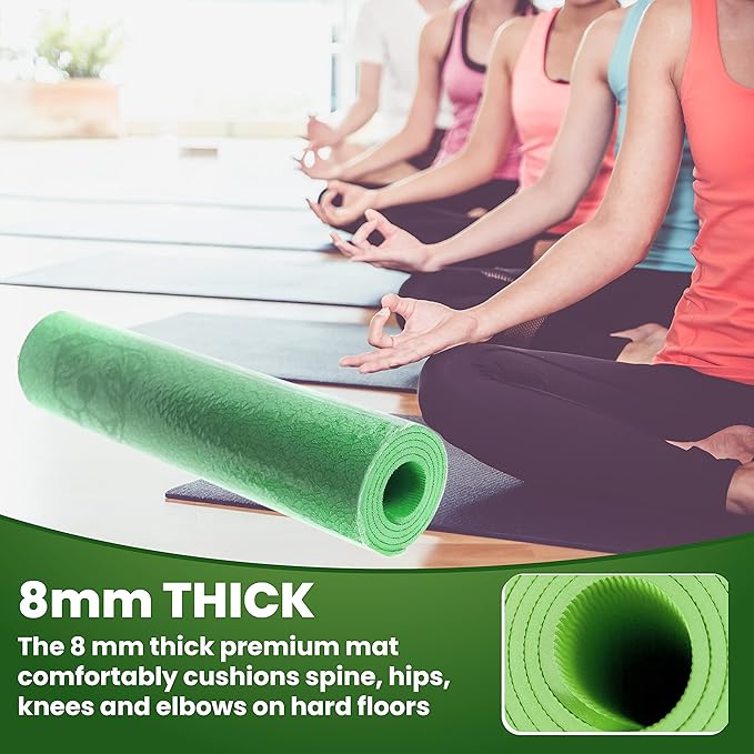 Mat-Essential Green TPE, Latex-free, Eco-friendly, Non-toxic, Non-slip, thick mat 6' x 2' x 8mm and a Donation to Charity
