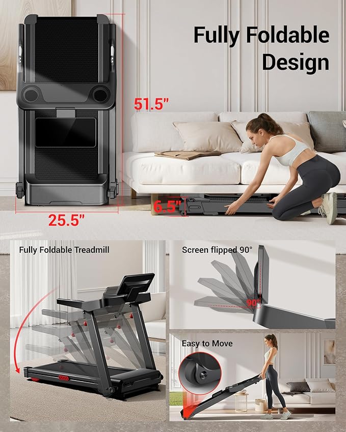 UMAY Fitness Treadmill with Incline, Foldable Compact Treadmills for Home with Pulse Sensors, Max 300/400 LBS Capacity, 3.0/3.5HP Quiet Brushless, Max 8.7 MPH