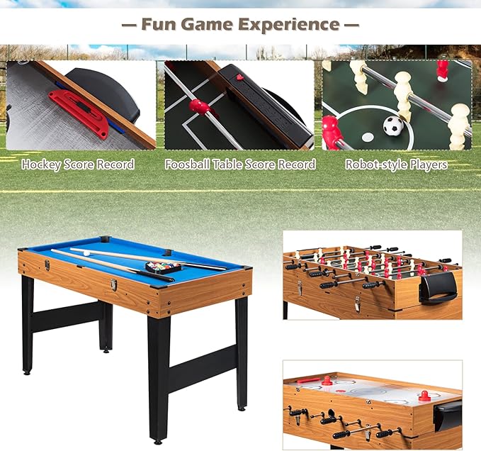 ARLIME 3 in 1 Multi Game Table, 48'' Foosball Desk w/Billiards, Soccer, Slide Hockey, Wood Foosball Table for Adults, Game Room, Parties