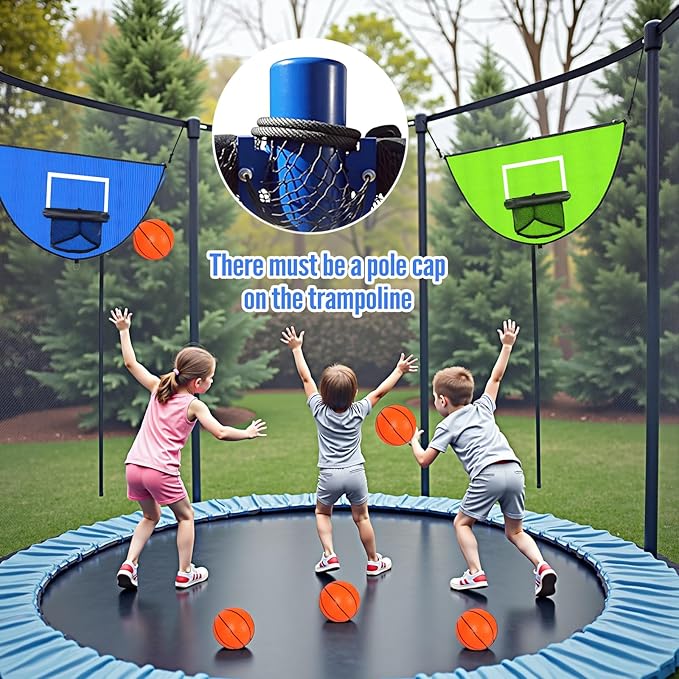 2PCS Large Trampoline Basketball Hoop Set 35.4"×19.7" with 4 Mini Balls and 1 Pump-Indoor & Outdoor Game-Easy to Install-Trampoline Accessories for Kids (Blue & Green)