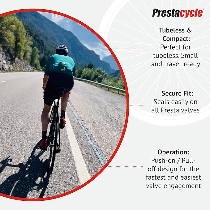 Prestacycle Disc Wheel Mini Presta Head – Compact Alloy Presta Valve Adapter with Urethane Gasket – For Prestaflator & Floor Pumps – Fits All Disc Wheels – Schrader Thread Compatible