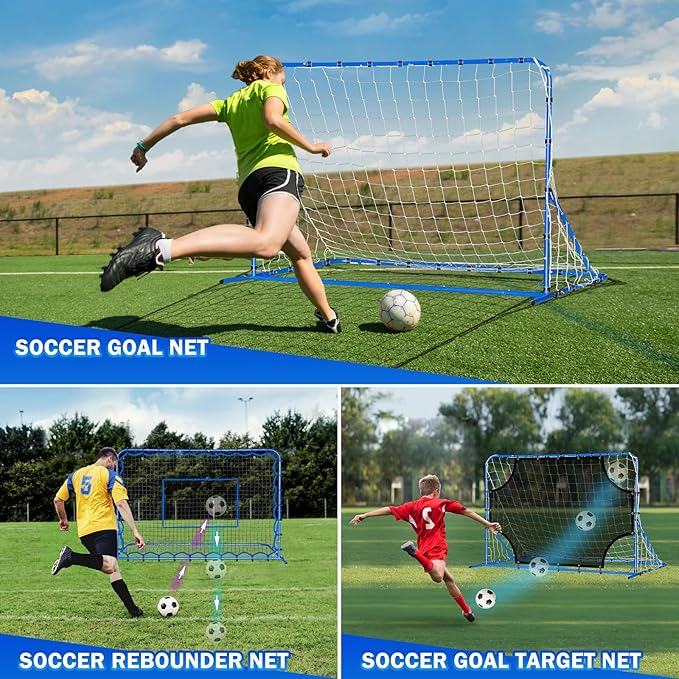 Three Mode Soccer Goal & Rebounder Net & Target Net,Four Targets for Precise Training,Tough-Built for Intense Shots,Quick-Switch Angle Soccer Training for Control/Passing Practice for Kids Teen