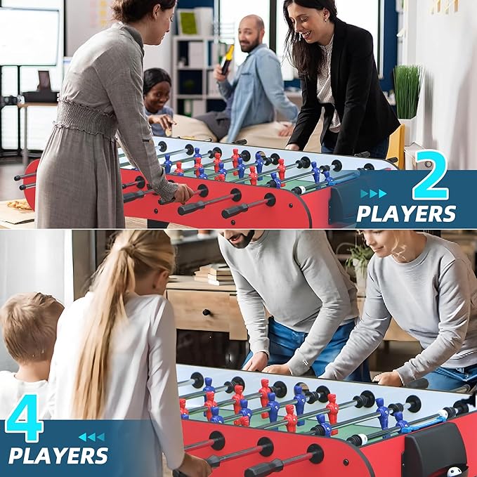 Foosball Table, 52.75'' Home Arcade Table Soccer with 4 Balls and Manual Scorer, Competition Foosball Table Set for Family Game Room, Adult Rrec Room, Basements or Bar