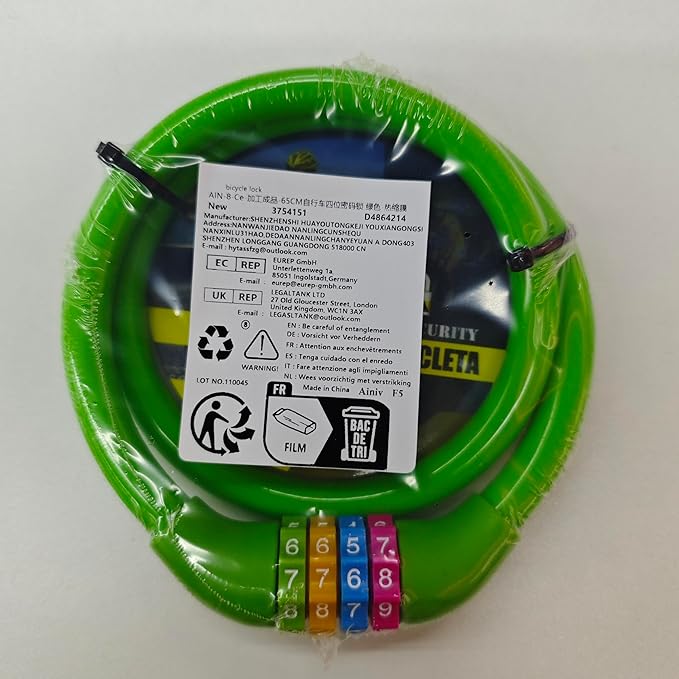 25 Inch Bike Lock Cable, Portable Anti Theft 4 Digits Codes Cable Locks, Resettable Combinations Coiling Bicycle Lock for Bike, Motorbike, Scooter, Skateboard, Gate, Fence (Green)