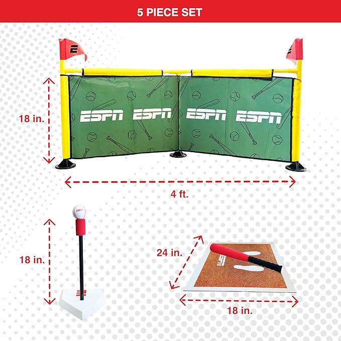 ESPN Batting Tee for Kids Includes Tee Ball Bat, Foam Ball, Home Run Fence, and Batter’s Box