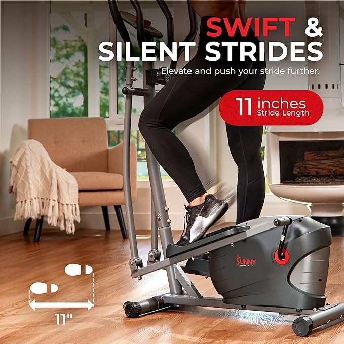 Sunny Health & Fitness Smart 2-in-1 Upright Elliptical Full-Body Exerciser, Home Cross-Training Arm/Leg Cardio Workout Machine, Optional Free SunnyFit App Bluetooth Link or Electro-Magnetic Resistance