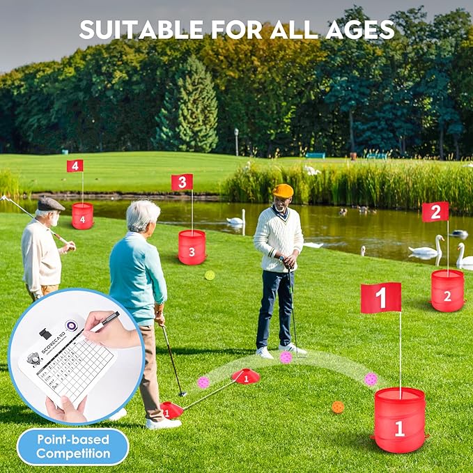 Golf Bucket Outdoor Yard Games, Golf Practice Toys for Family, Adults and Kids, Portable Golf Course for Backyard, Lawn, Park, Beach, Camping (6 Hole Course)