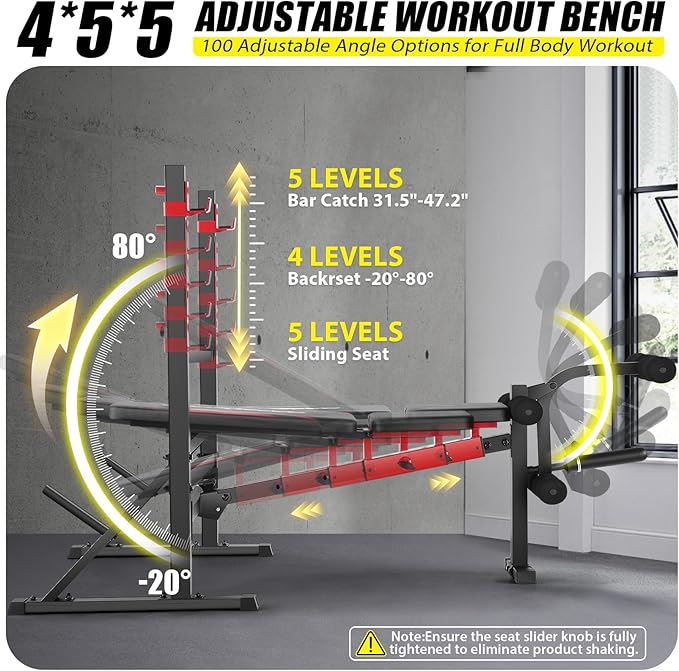 OPPSDECOR 900LBS Olympic Weight Bench Set with Squat Rack Professional Incline Bench Press with Leg Extension & Leg Curl Foldable Decline Flat Workout Bench for Home Gym Full Body Exercise