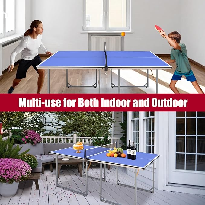 Ping Pong Table Foldable & Portable Table Tennis Table Set for Indoor & Outdoor Games with Net, 2 Paddles and 3 Balls