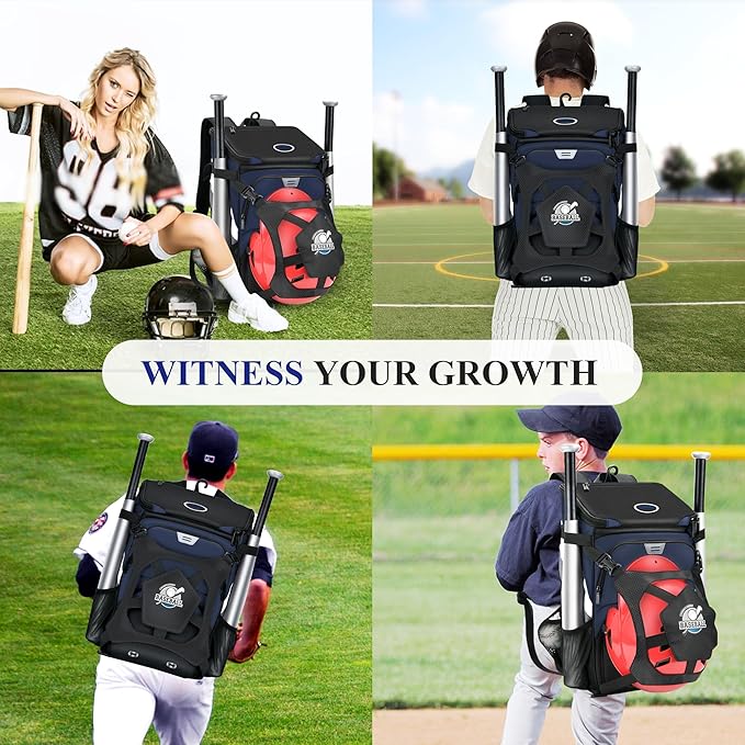 Baseball Backpack for Adult and Youth, Large Capacity Lightweight Softball Bag With Shoe Compartment and Fence Hook for TBall Bat & Equipment, Waterproof for Helmet, Gloves