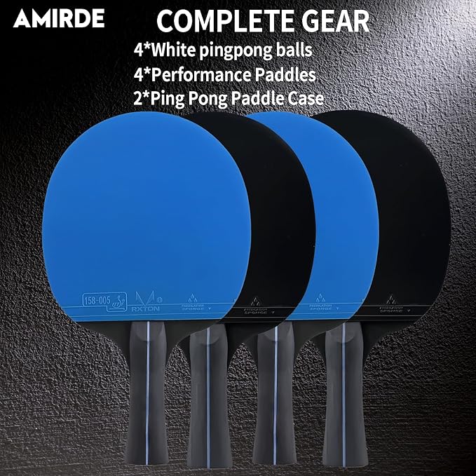 Ping Pong Paddles Sets of 4- Portable Table Tennis Paddles Professional Case & 4*Ping Pong Balls Table Tennis Racket Player Set for Indoor & Outdoor Games