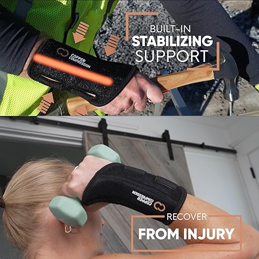 Copper Compression Advanced Wrist Brace - Copper Infused Adjustable Orthopedic Support Splint for Pain, Carpal Tunnel, Arthritis, Tennis Elbow, Tendinitis, RSI, Ganglion Cyst for Men Women Right S/M