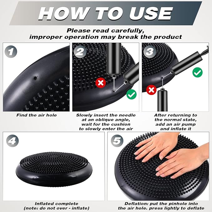 Leitee 10 Pcs Wobble Cushion Inflated Wiggle Seats 13.4'' Balance Disc with Air Pump Sensory Flexible Seat Balance Pad for Focus Sensory Training Core Stability Physical Exercise Home Office