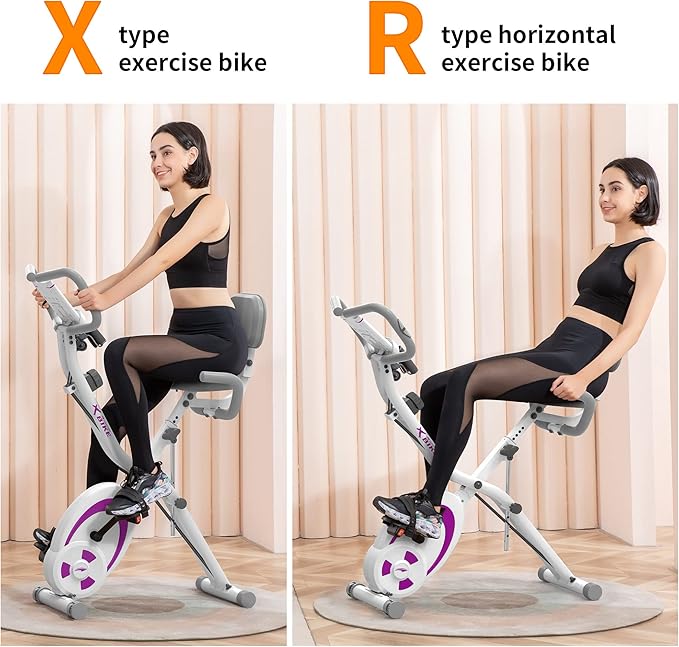 leikefitness Folding Stationary Bike Recumbent Exercise Bike w/Arm Resistance Bands-Pulse Sensor-LCD Monitor and Easy to Assemble Indoor Cycling Bike 2280